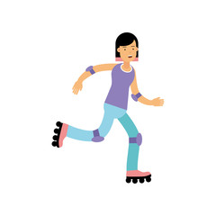 Teen girl rolling on roller blades, active lifestyle vector Illustration