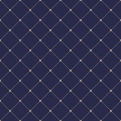 Geometric dotted vector navy blue and golden pattern. Seamless abstract modern texture for wallpapers and backgrounds