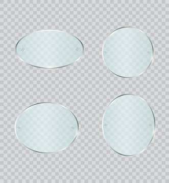 Glass plates set. Vector glass banners on transparent background.