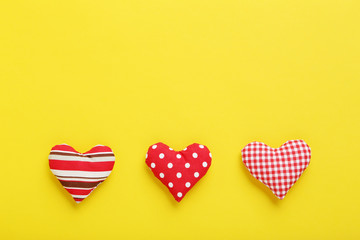 Love hearts on the yellow background