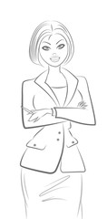 Beautiful sexy business woman. Original graphic. Outline sketch
