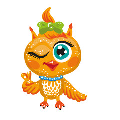 Vector cute owl. Cartoon character.