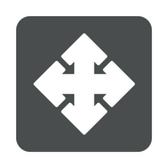 Icono plano flecha varias direcciones en cuadrado gris