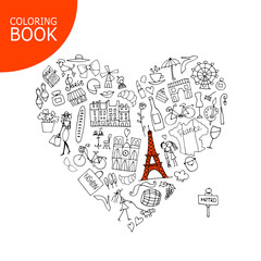 France travel, sketch. Page for your coloring book
