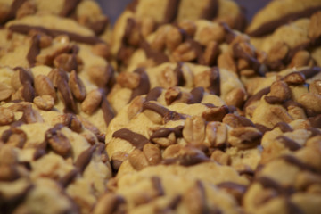 Shortbread cookies with peanuts and chocolate.