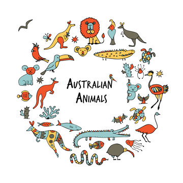 Australian animals set, sketch for your design