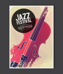 Music poster template. Vector Jazz music flyer background with violin flat illustration. A4 size flyer.