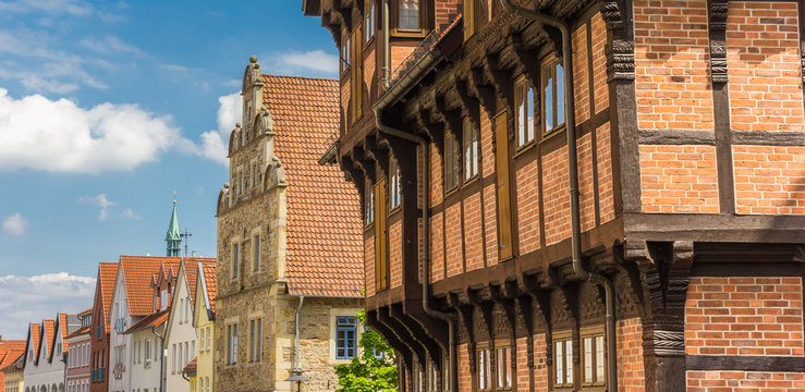 Panorama of historic facades in the central street of Stadthagen