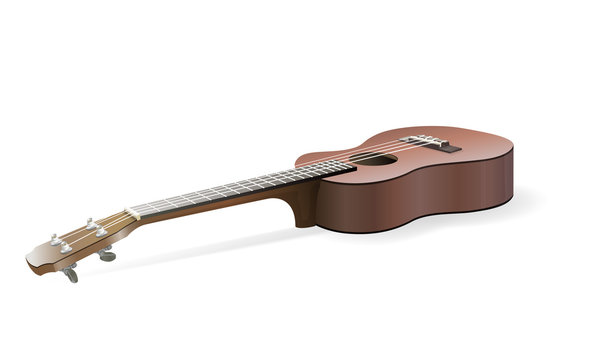 The brown ukulele isolated on white background, vector illustration.