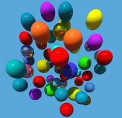 Flying colorfulballoons 3D illustration on blue colorbackground. Collection.