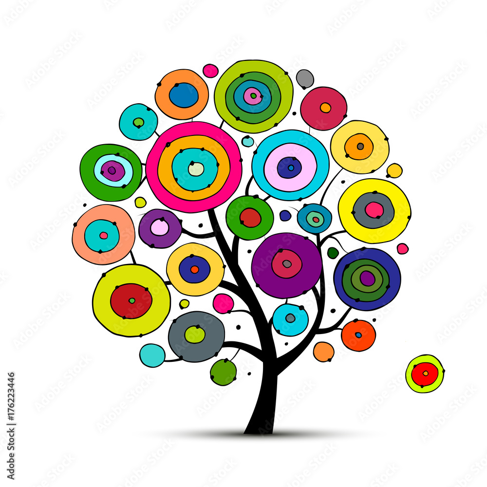 Aufkleber abstract circles tree, sketch for your design
