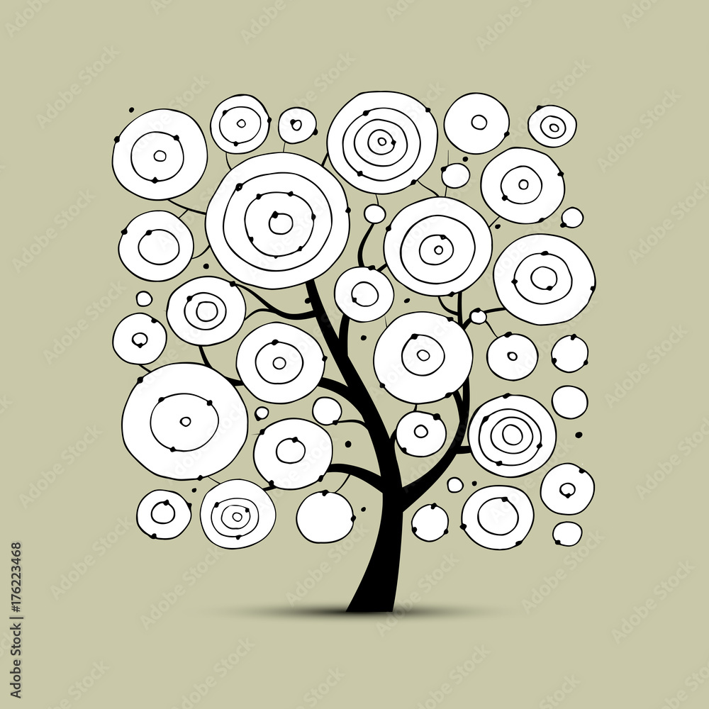 Poster abstract circles tree, sketch for your design