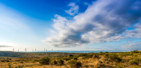 Éoliennes dans la garrigue, Hérault en Occitanie, France
