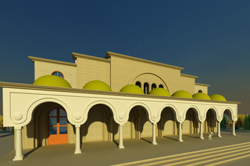 Architectural model 3D illustration. Porch, arcade, facade, entrance, building. Collection.