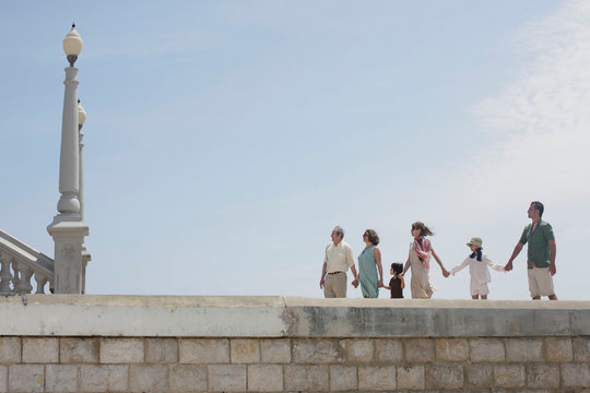 Family taking stroll shot from low angle