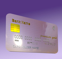 Credit card, bank card 3D illustration on gradient light purple color background. Collection.