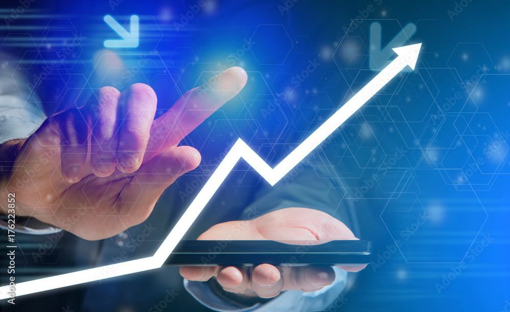 Poster concept of arrow going up on a technology interface