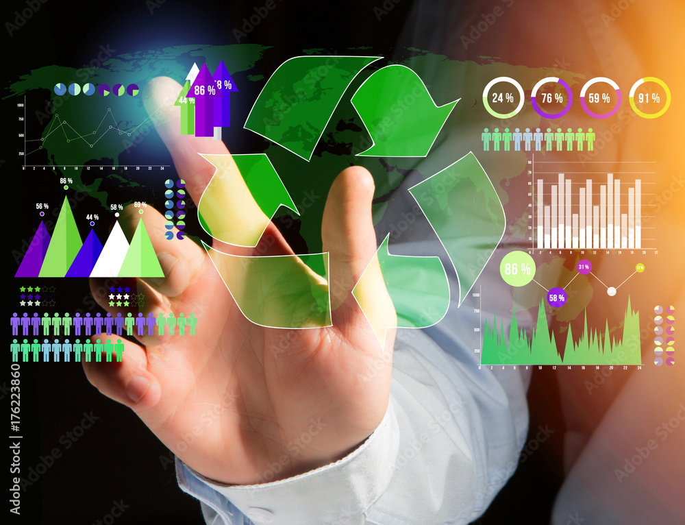 Poster Technology ecologic interface with world map on the background - Ecology concept