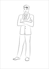 Businessman standing. Outline sketch. Vector illustration isolated on a white background