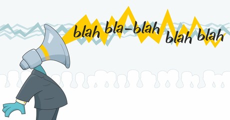 Marketing Megaphone Figure Making Noise to Crowd