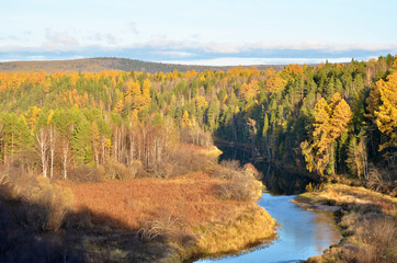 Scenic forest highlands landscape in a fall.