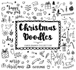 Christmas doodles, hand drawn christmas illustrations, new year