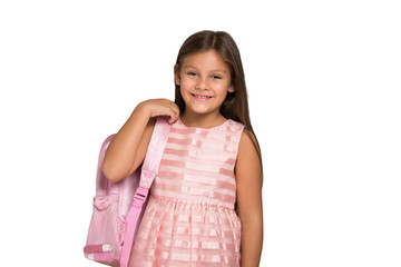 Smiling schoolgirl isolated on white background