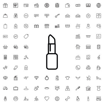 Lipstick icon. set of outline shopping icons.