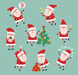 Set of vector characters. Santa Claus. Cute Holiday Set