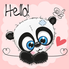 Obraz premium Cute Panda on a pink background