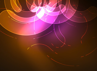 Round glowing elements on dark space, abstract background