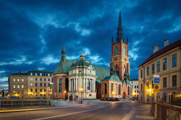 Fototapeta na wymiar HDR image of Riddarholmen Church at dusk located in Old Town (Gamla Stan) of Stockholm, Sweden
