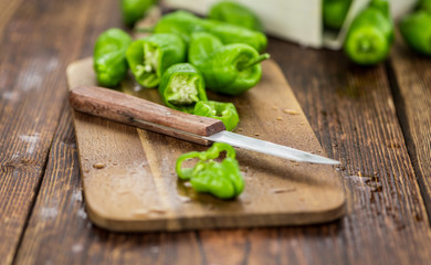 Raw Pimientos, selective focus