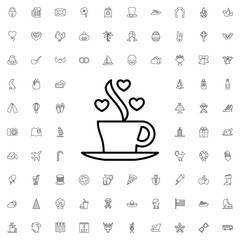 Coffee with hearts icon. set of outline holiday icons.