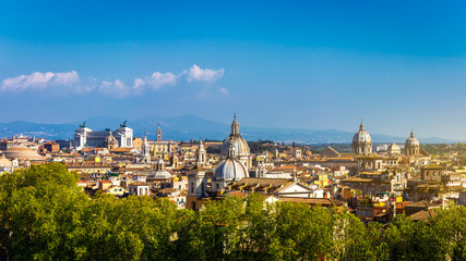 Fototapeta na wymiar Skyline of Rome, Italy. Panoramic view of Rome architecture and landmark, Rome cityscape. Rome postcard