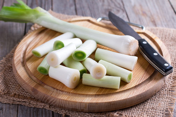 Pieces of fresh raw organic leek