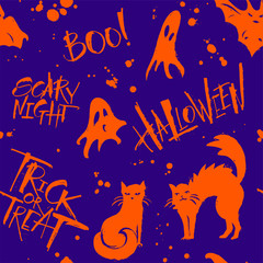 Happy Halloween seamless pattern. Modern calligraphy, vector illustration. Template for banners, posters, appareil or packaging design