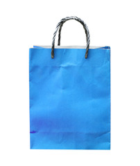 Blank blue paper bag isolated on white background