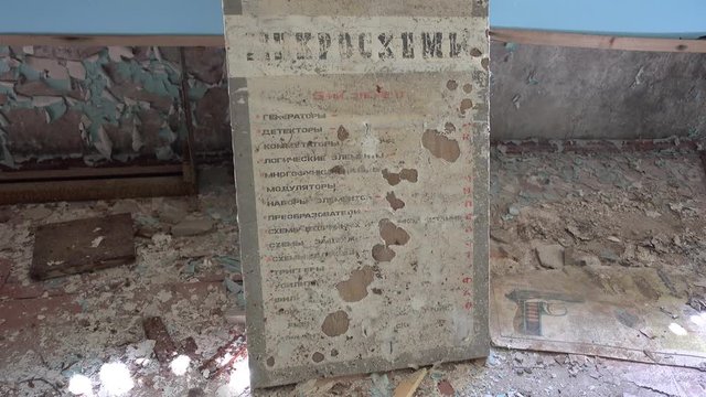 Chernobyl zone, Ukraine - 18th of June 2017: Visit to Duga radars (Soviet over-the-horizon radar system)- 4K Microcircuit chart and gun instruction found in the old office of the Duga radar station