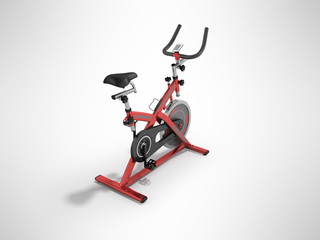 Modern exercise bike red perspective 3d render on gray background