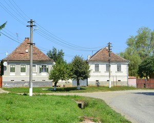 Typical rural landscape and peasant houses in  Bruiu - Braller, a commune in Sibiu County,...