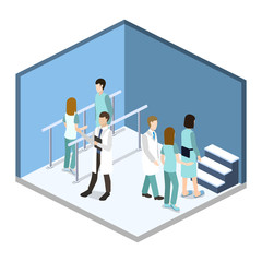 Isometric 3D vector illustration physical rehabilitation after fracture