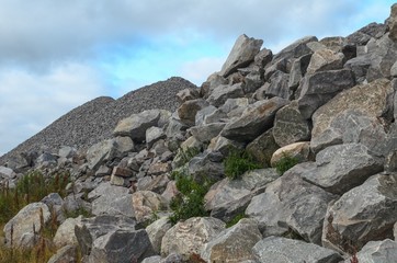Heaps of gravel and large stones from the quarry.