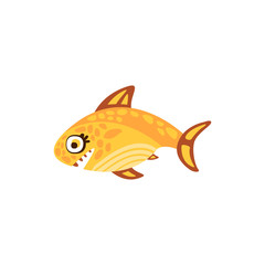 Cute yellow fish, sea creature hand drawn vector Illustration