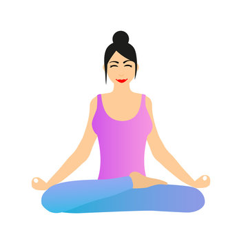 Female Yoga. A girl is sitting in lotus position. Vector illustration of a woman practicing yoga.