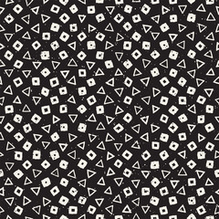 Hand drawn black and white ink abstract seamless pattern. Vector stylish grunge texture. Monochrome scattered shapes paint brush lines
