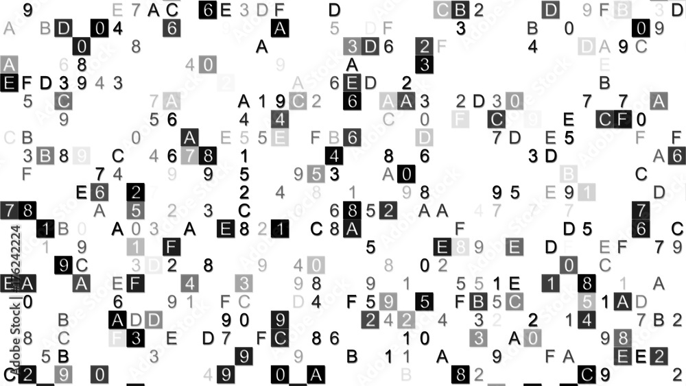 Poster digital data hex code grey symbols