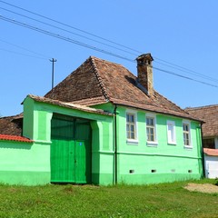 Typical rural landscape and peasant houses in  Bruiu - Braller, a commune in Sibiu County,...