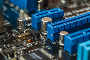 Fototapeta premium Electronic engineer chip, computer processor technology. Microchip computer cpu hardware, printed digital motherboard component
