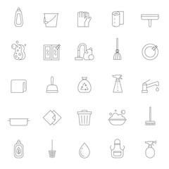 Cleaning outline gray vector icon set.